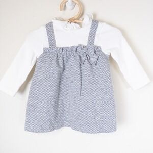 Mayoral Newborn Dress Baby Girl 4-6m Grey White Ruffle Bow Pinafore